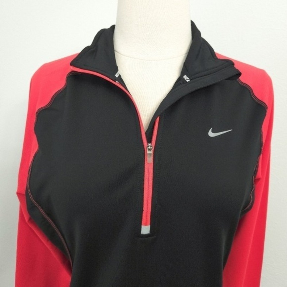 Nike Running Red & Black‎ Dri Fit Mock Neck 1/4 Zip Long Sleeve Top- Women's M - Picture 5 of 8